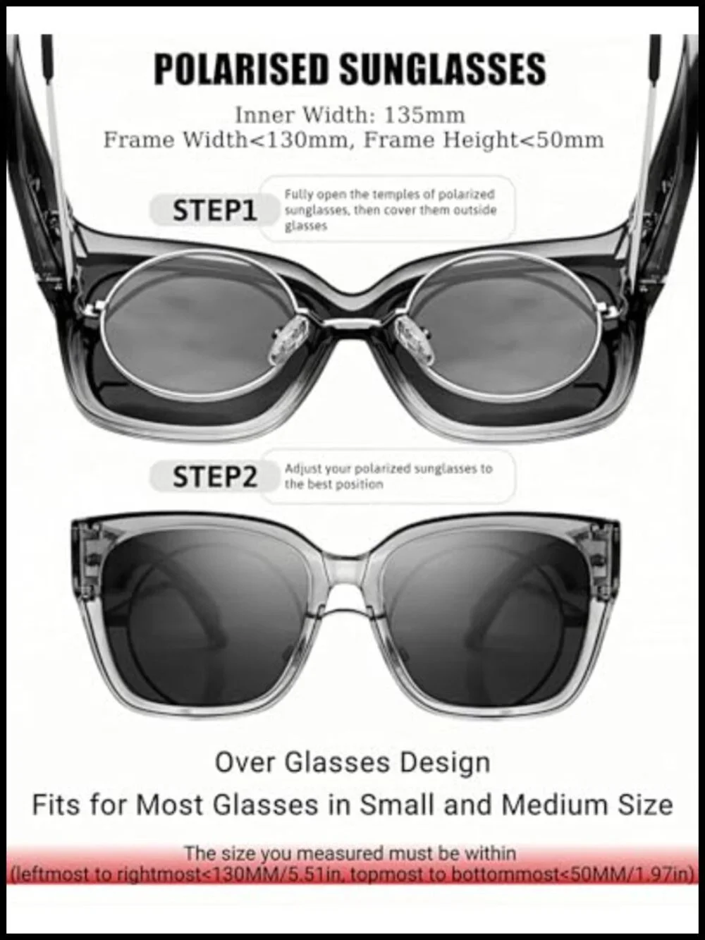 Polarized Fit Over Sunglasses Oversized Square Frame TR90 Wrap Around Shades 2